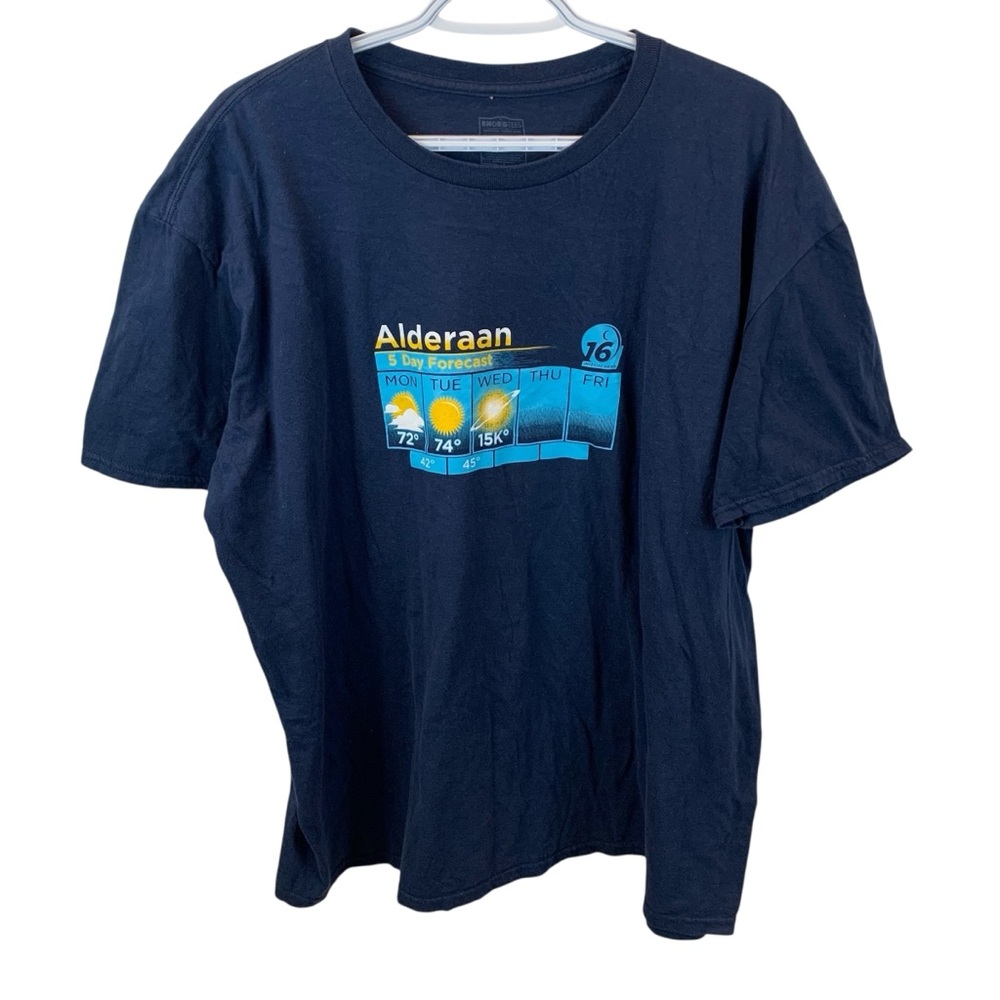 Star Wars Men's 2XL ALDERAAN 5 DAY FORECAST T-Shirt Tee SnorgTees Navy Blue